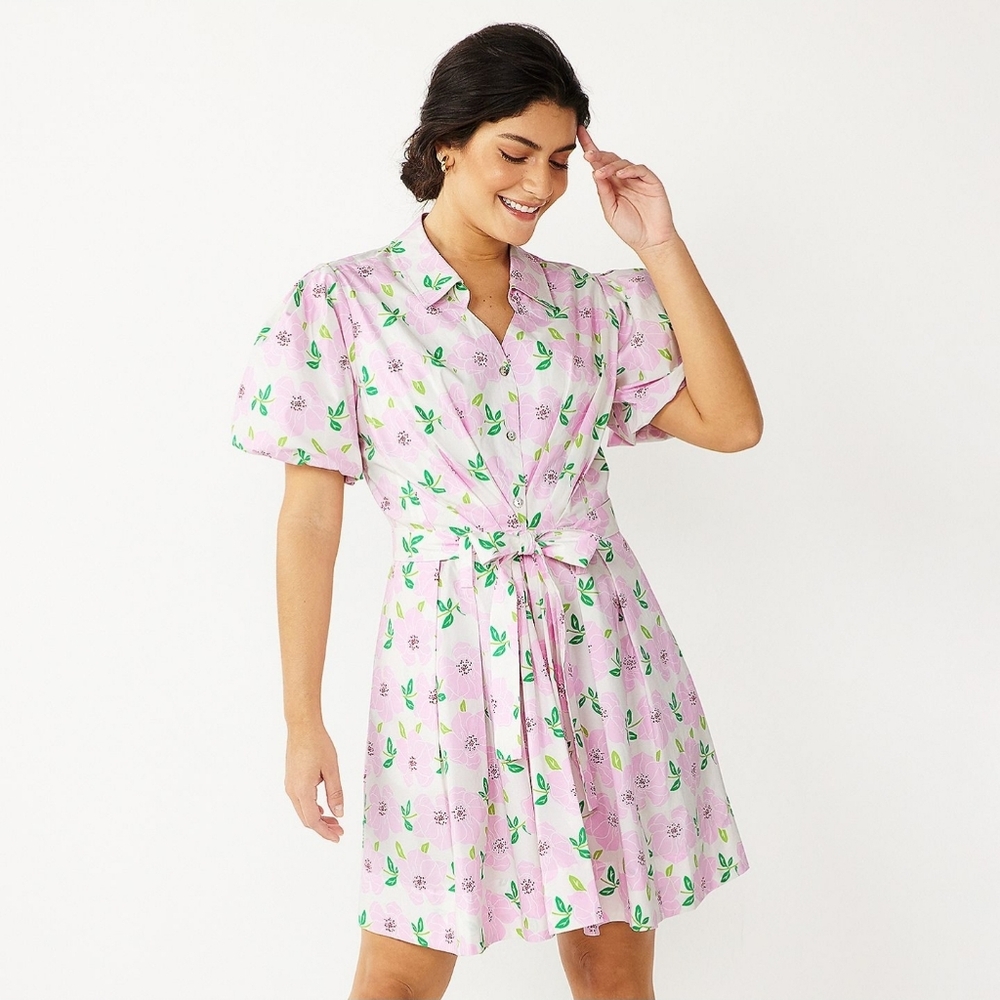 DRAPER JAMES RSVPTM Puff Sleeve Button Front Dress